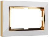 Белый золото - Рамка для двойной розетки/ WL03-Frame-01-DBL-white-GD