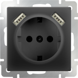 Черный матовый - Розетка с заземлением, шторками и USBх2 /WL08-SKGS-USBх2-IP20 Werkel